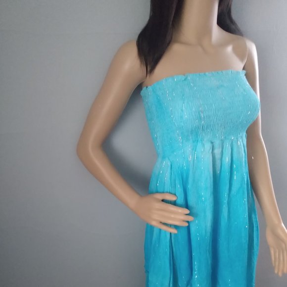 Sparkling Turquoise/Aqua Strapless Mini Cocktail Party Dress-MPH Collection-S - Picture 11 of 17